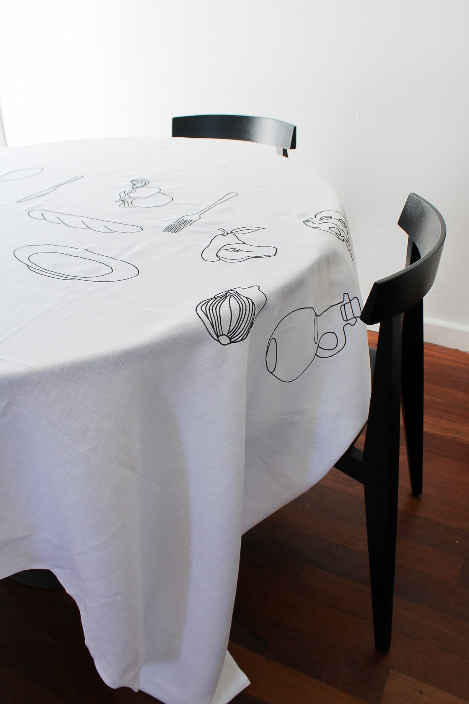 Embroidered Aperitif Linen Tablecloth in Black - Etsy