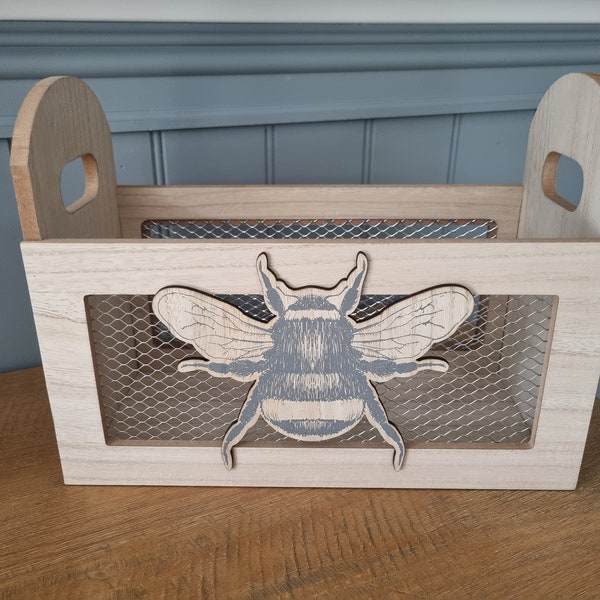 Bee wood and mesh storage crate / box
