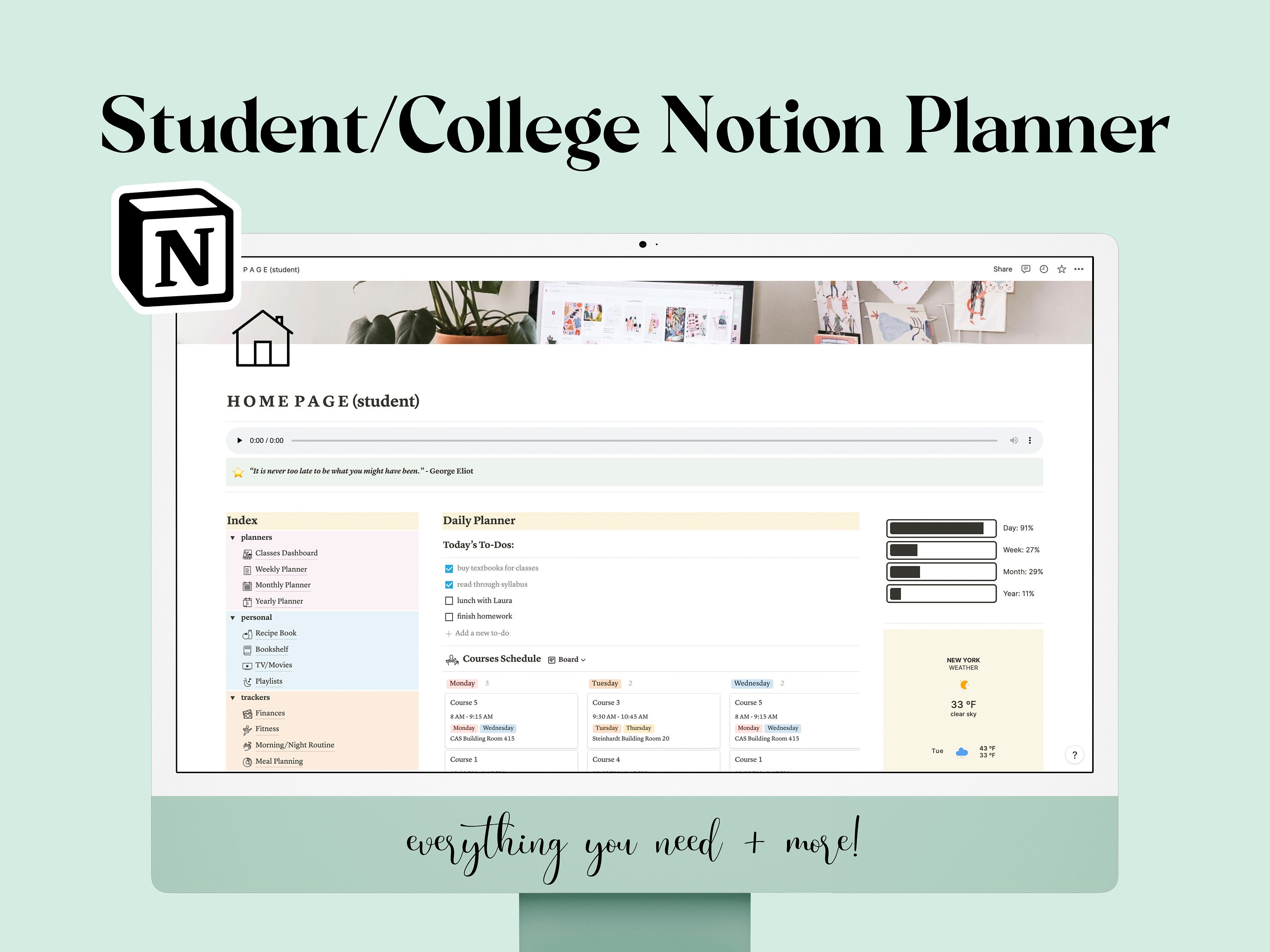 NOTION STUDENT PLANNER University s Student Planner Notion Student Template Notion Template