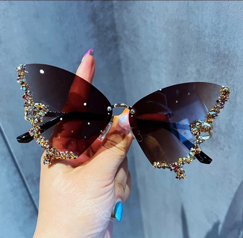 Butterfly Rhinestone Wings Sunglasses - Etsy