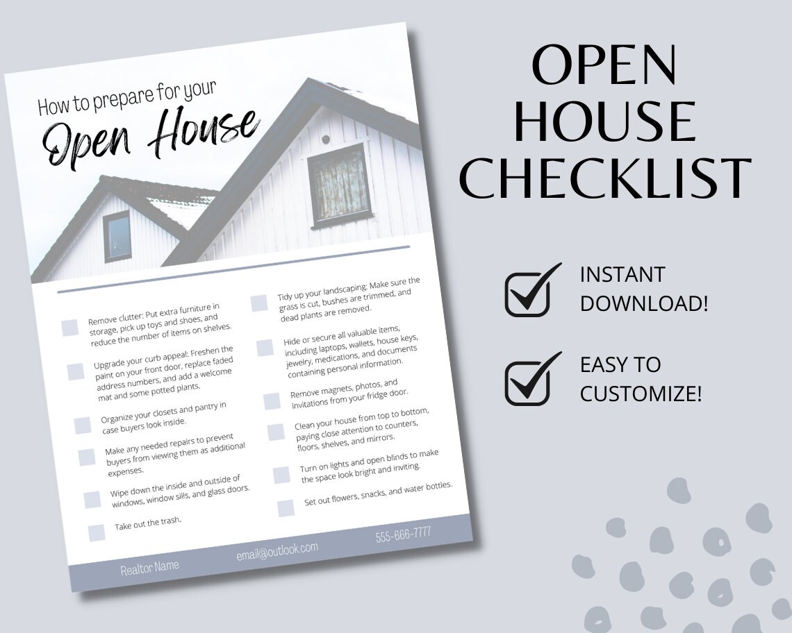 Open House Checklist Customizable Real Estate Template Seller's