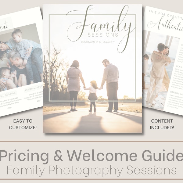 Family Photographer Canva Template - Photography Client Welcome Packet & Price Template - Content Included - Location Ideas, FAQs, Tips, etc
