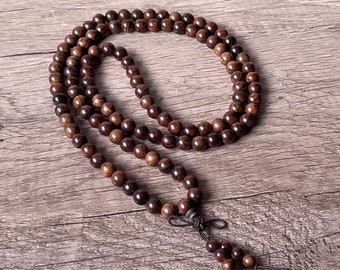 Tibetan 108 8mm Sandalwood Prayer Beads Buddhist Yoga Meditation Mala Elastic Necklace Bracelet