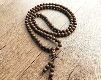 Tibetano 108 6 mm legno di sandalo preghiera perline buddista yoga meditazione mala braccialetto collana