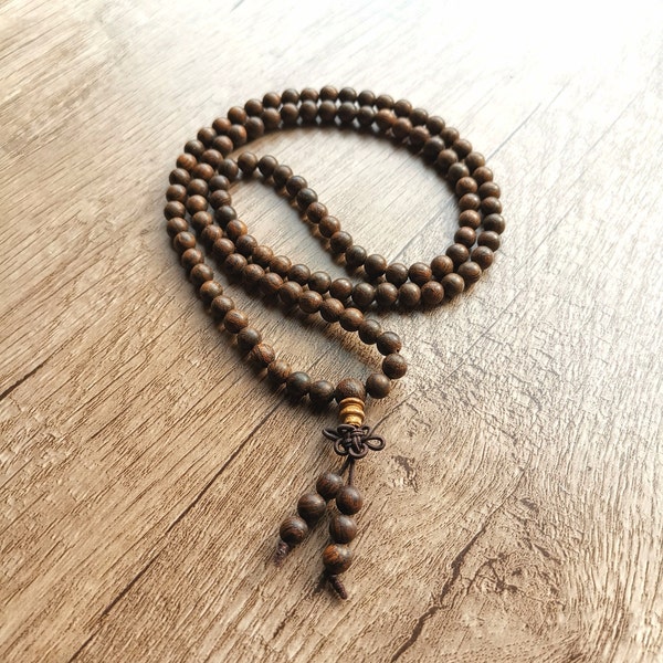 Tibetano 108 6 mm legno di sandalo preghiera perline buddista yoga meditazione mala braccialetto collana