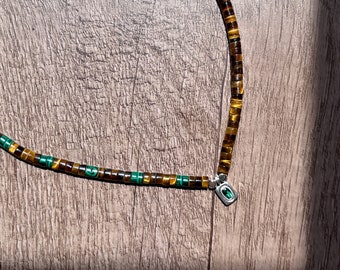Natural Tiger Eye and Malachite Beads Energy Gemstone Mood-boosting Necklace Choker 450mm