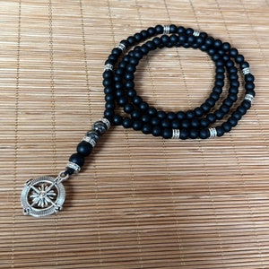 Black obsidian, Hematite Beads Necklace with Compass pendant, Empath Protection Meditation yoga Healing Crystal Mala
