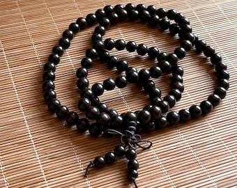 Tibetan 108 8mm Ebony Prayer Beads Buddhist Yoga Meditation Mala Elastic Necklace Bracelet