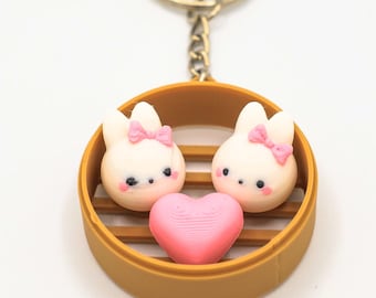Mini Bunny Bun Bao Bag Charm Keychain, Steam Dumpling, Kawaii Keychain, Dim Sum, Xiao Long Bao, Chinese Food Miniature, Dollhouse, Asian