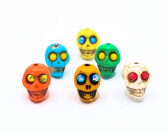 Colorful Sugar Skull Miniature Decoration, Altar Nicho, Day of the Dead, Crystal Skull, Rhinestone Eyes, Halloween Miniature, Dollhouse Tiny