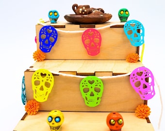 Día de los Muertos Mini Calavera Calavera Papel Picado Banner