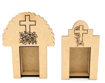 Day of the Dead Altar Nicho, Laser Cut Birch, Cross Decor