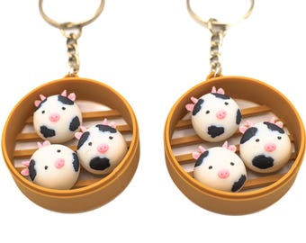 Cow Bun Bao Bag Charm Keychain, Steam Dumpling, Kawaii Keychain, Dim Sum, Xiao Long Bao, Chinese Food Miniature, Dollhouse, Asian Korean