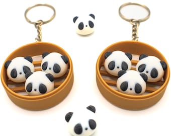 Mini Panda Brötchen Bao Taschenanhänger Schlüsselanhänger, Dampfknödel, Kawaii Schlüsselanhänger, Dim Sum, chinesisches Essen Miniatur, Puppenhaus, asiatisch