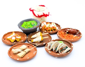 Nourriture d’autel miniature Dia De Los Muerto Décor, Cuisine mexicaine Comida, Jour des Morts, Ofrenda Nicho Fiesta, Miniature mexicaine, Tacos Tamales