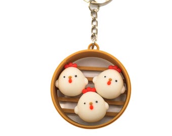 Huhn Brötchen Bao Taschenanhänger Schlüsselanhänger, Dampfknödel, Kawaii Schlüsselanhänger, Dim Sum, chinesisches Essen Miniatur, Puppenhaus, asiatisch koreanische