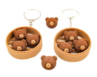 Mini Bär Brötchen Bao Taschenanhänger Schlüsselanhänger, Dampfknödel, Kawaii Schlüsselanhänger, Dim Sum, chinesisches Essen Miniatur, Puppenhaus, asiatisch