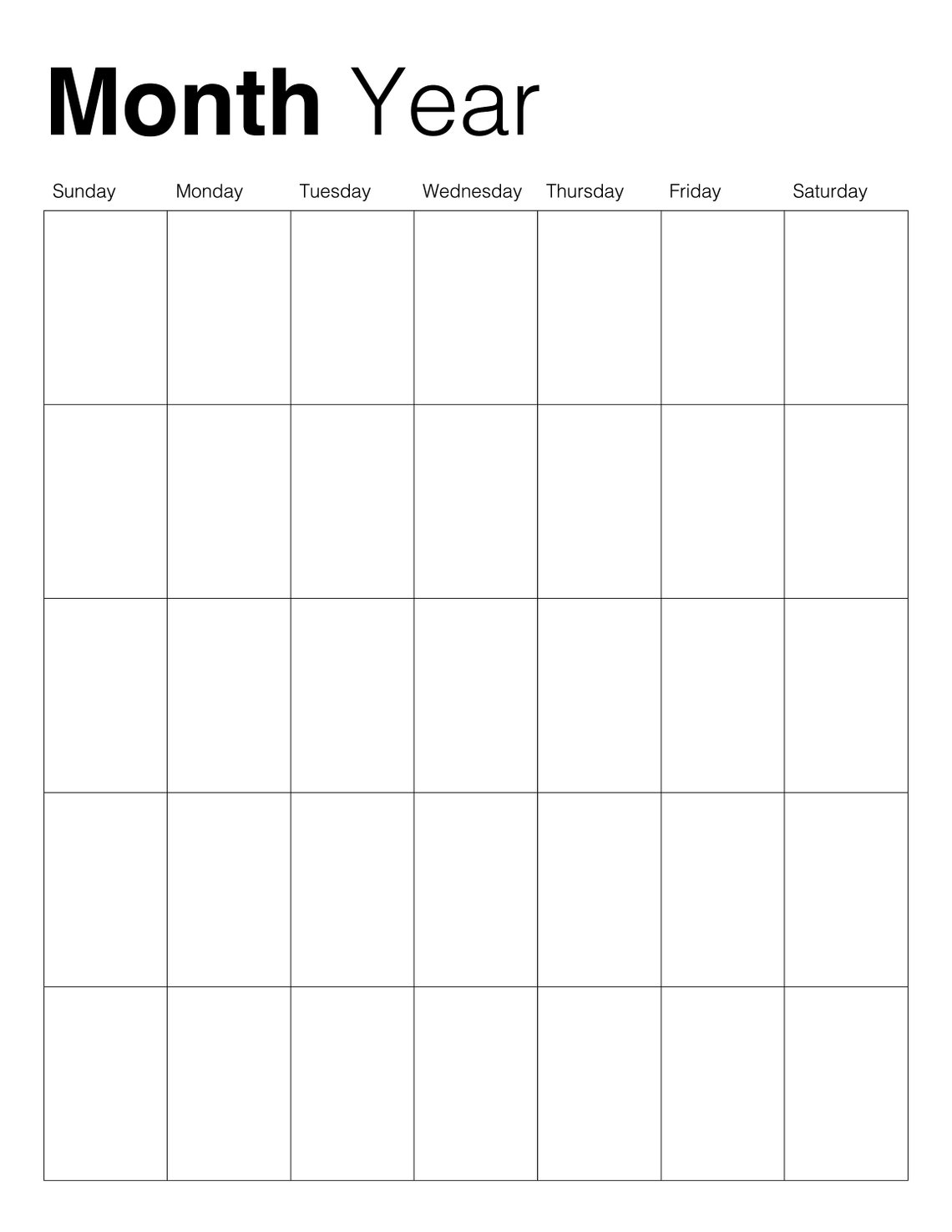 Blank Calendar Template Monthly Customizable Digital Printable - Etsy