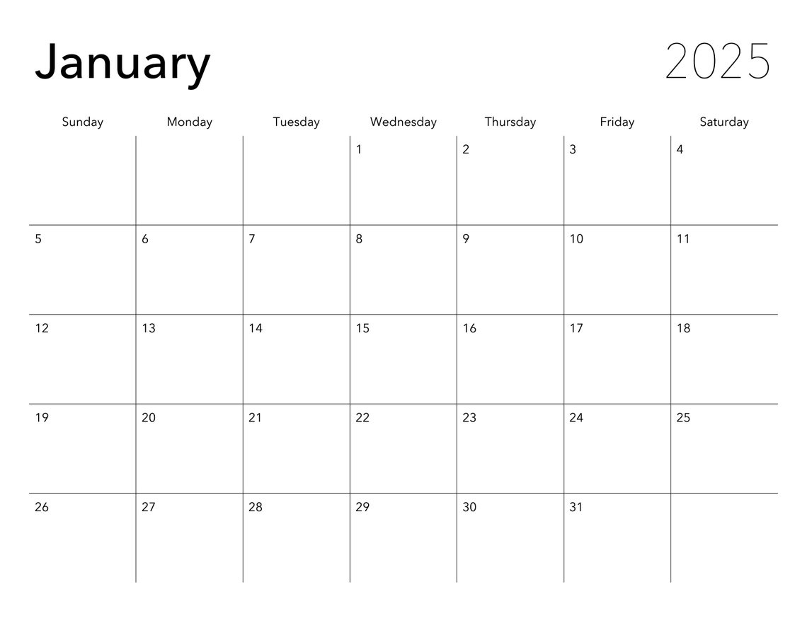 Yearly Calendar Printable 2025 Yearly Calendar Printable 2025