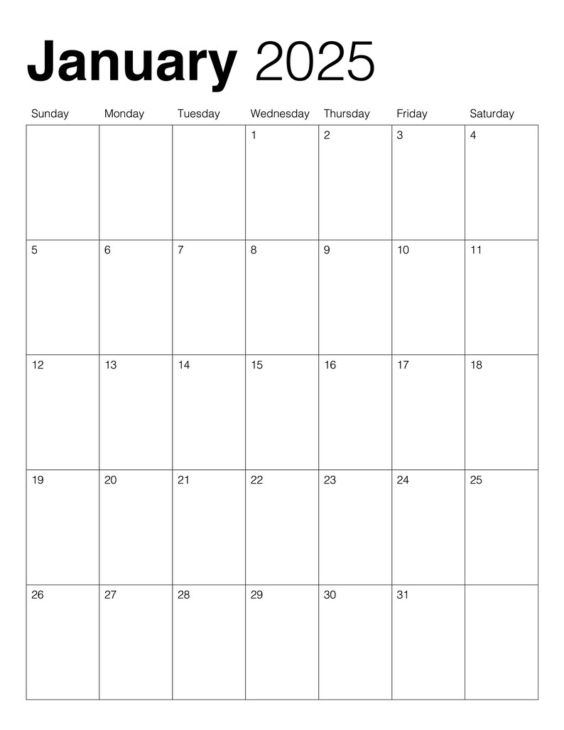2025 Calendar Template Monthly Customizable Digital Printable Etsy