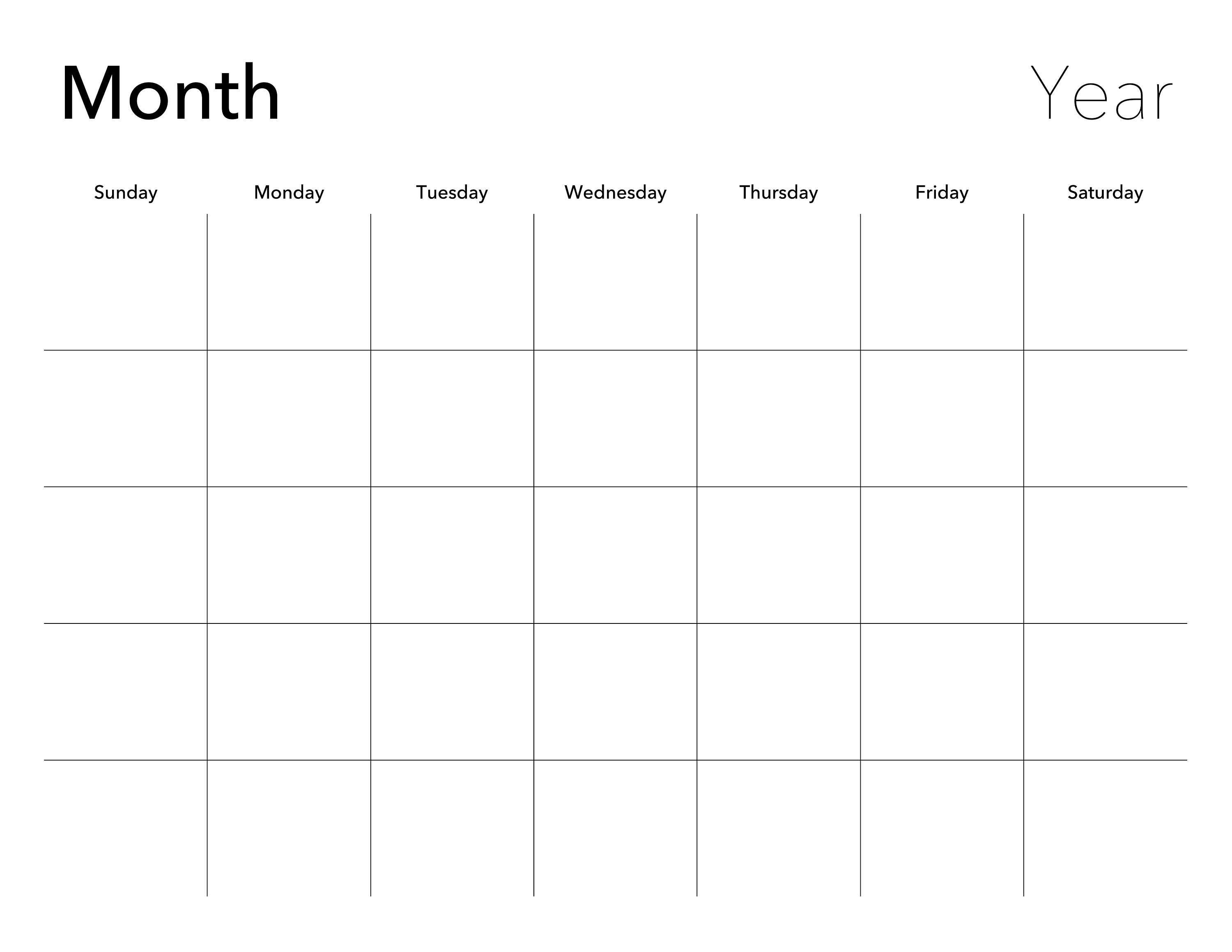 Blank Calendar Template Monthly Customizable Digital Printable Etsy