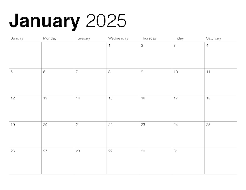 2025 Calendar Template Monthly Customizable Digital Printable Etsy