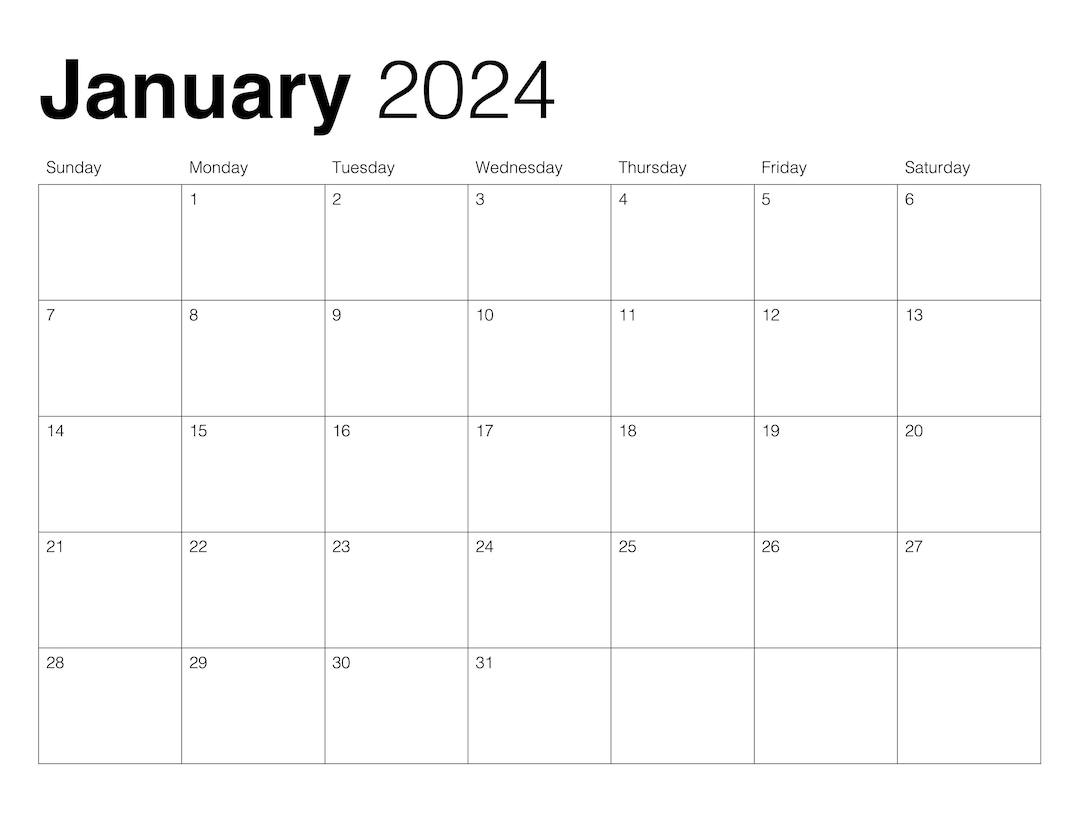 2024 Calendar Template Monthly Customizable Digital Printable Etsy
