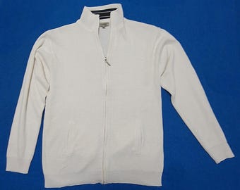 Vintage Cargo Zip Up Cardigan Sweater Cream White Unisex Small Casual Knit