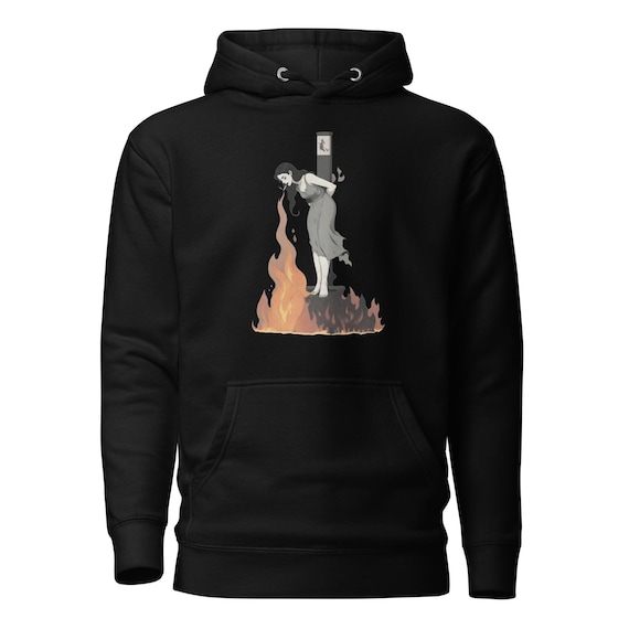 cigarette hoodie Witch Lighting Cigarette While Burning at the Stake / Unisex Hoodie / Magic  / Witchcraft / Graphic / Cool Artistic / Birthday Gift