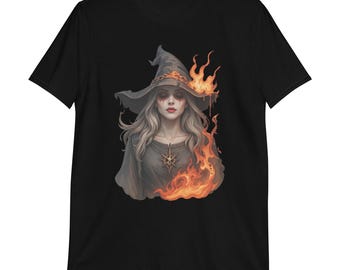 Flames of the Silver Witch T-Shirt – Gothic Fire Sorceress Tee