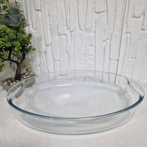 Vintage PYREX France 447-H Oval Baking Dish – Borosilicate Glass – Oven Safe – Clear Glass Cookware – Retro Kitchenware – 39.5 cm