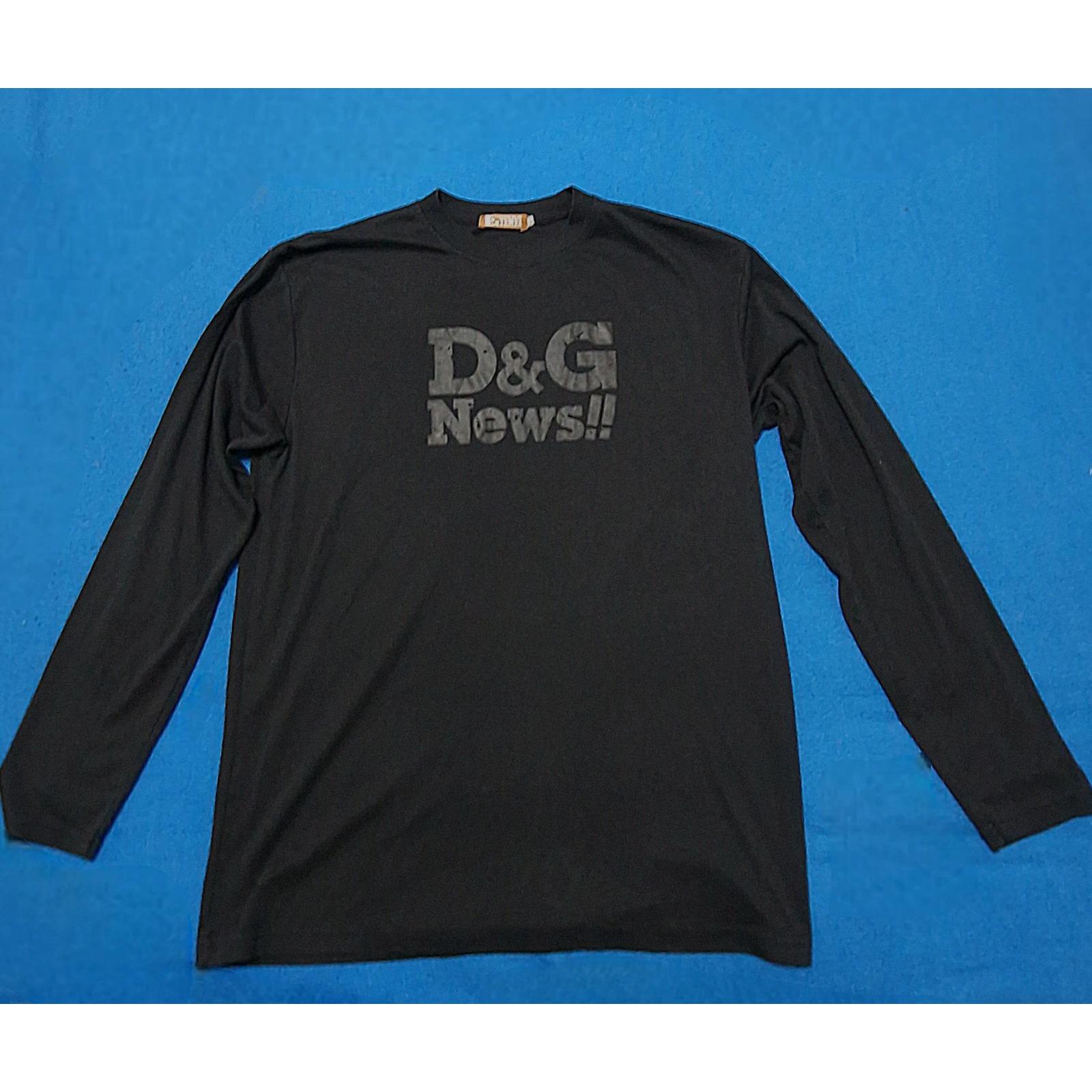 Vintage Black Long Sleeve Graphic Tee D&G News Style Unisex Y2K T 