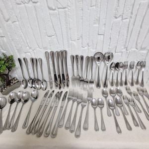 Vintage 52-Piece Stainless Steel Flatware Set – Beaded Edge Pattern – Knives - Forks - Spoons – Retro Cutlery - Flatware – Made in Japan