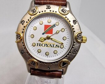 Vintage Rothmans Royals Armbanduhr - Goldfarbene Lünette, Lederband