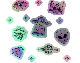 Psychedelic Funky Alien Collection Holographic Stickers