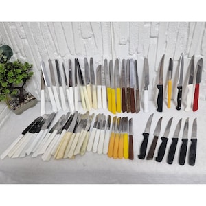 60 Pc Vintage Stainless Knife Lot – Mixed Cutlery Styles – Inox Flatware – Mid-Century Tableware – Retro Kitchen Decor – Collectible Set