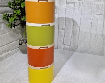Vintage Tupperware Spice Tower Set – 4 Stackable Shaker Containers with Lid – Retro 70s Kitchen Storage – Made in Greece - Rare Find