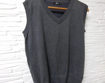 Maglione gilet vintage da uomo XL grigio con scollo a V, pullover casual in maglia 100% cotone