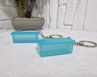 Vintage Tupperware Mini Keychain Set of 2 – Blue Miniature Storage Containers – Rare 90s Collectible  -Retro Kitchen Accessory - Gift Idea
