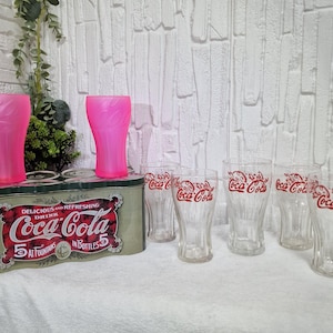 Vintage Coca-Cola Glass Set & Metal Tin – Official Retro Drinkware – Collectible Kitchen Bar Decor – Made in USA – 8 Pc Branded Lot
