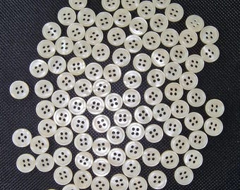 100 Vintage Shell Buttons - Mother of Pearl, Pearlescent, 11mm, Rare Craft Supplies, Jewelry Making, Sewing, Eco-Friendly, Collectible