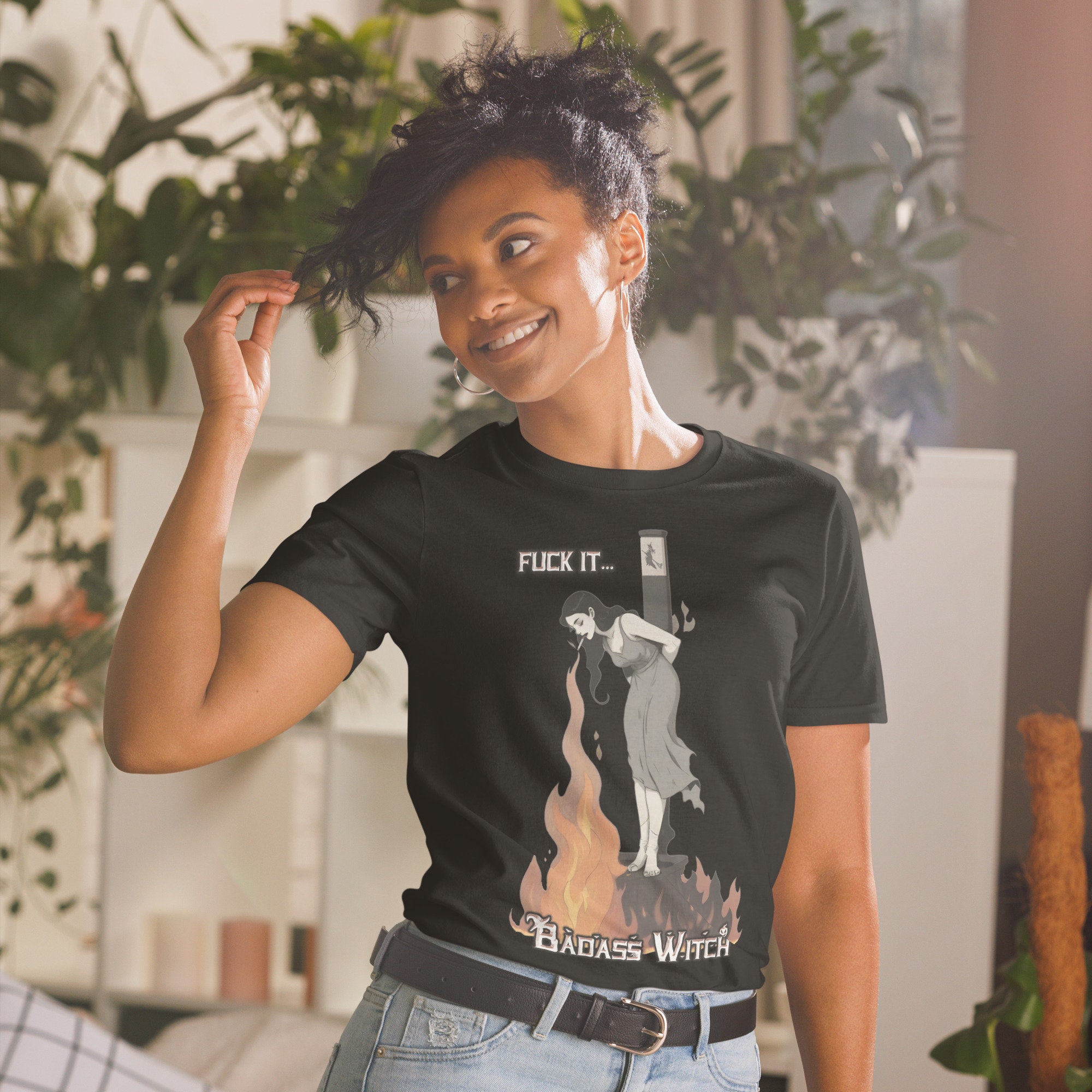 Badass Witch Graphic Tee – Burning Witch Artistic Unisex T-shirt 