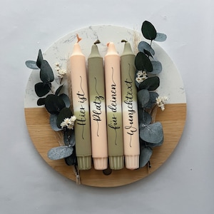 Dip Dye candles green - beige / Personalization / 'DUBLIN' / Set of 2-4 / Inscribed candles with desired text / Personalized gift idea