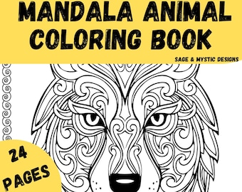 Animal Theme Mandala Coloring Book PDF | 24 Coloring Pages | Adult Coloring | Kids Coloring | Instant Download | Printable | Mindfulness