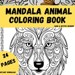 Animal Theme Mandala Coloring Book PDF | 24 Coloring Pages | Adult Coloring | Kids Coloring | Instant Download | Printable | Mindfulness