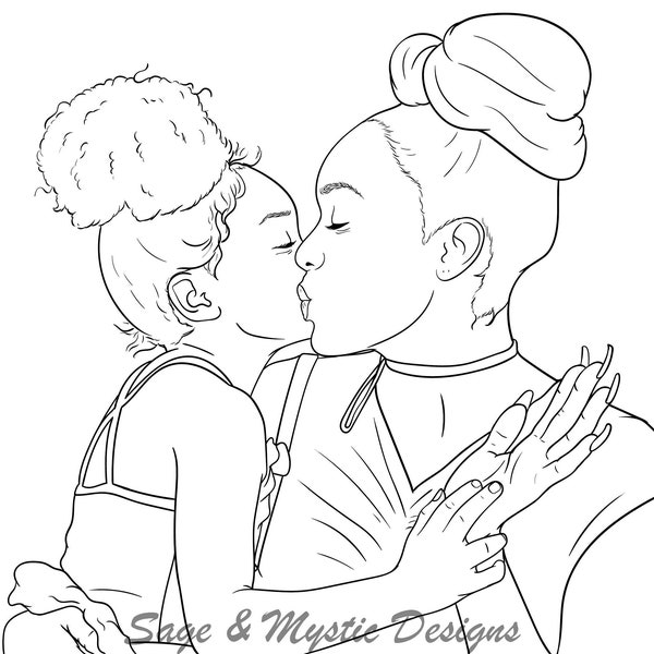 Black Mother and Child Printable Coloring Page PDF |Black Family | Black Love Coloring Page |  Black History Month | Instant Download