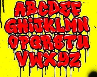 Graffiti Alphabet dégoulinant de polices Alphabet rouge couleur dégoulinant de polices Graffiti Bubble en Eps Svg Graffiti Drips Graffiti Letters