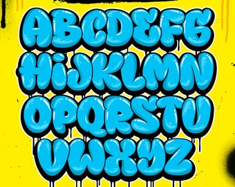Alphabet graffiti bleu à bulles : polices de caractères (EPS, SVG, PDF)
