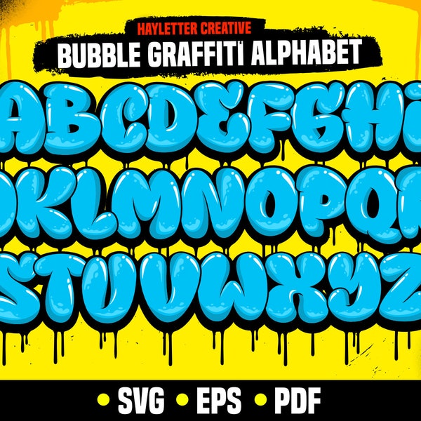 Graffiti Alphabet Blue Color, Graffiti letters, Dripping Graffiti, Graffiti bubble, Dripping Font Graffiti Bubble in EPS SVG Graffiti Drips