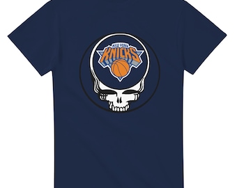 NY Knicks Grateful Dead Style T-Shirt - Vintage Steal Your Face Design - 100% Cotton Tee